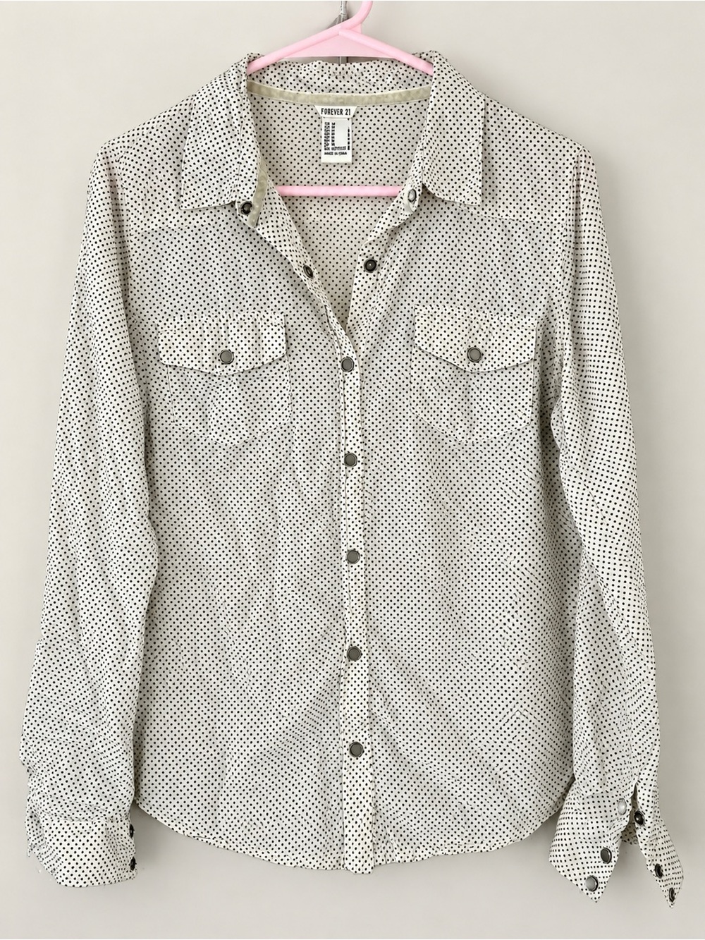 Forever 21 Men’s White Button-Down Shirt with Black Micro Dots
